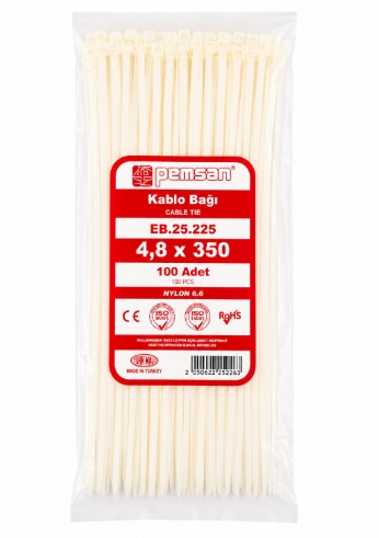 Pemsan Cırt Kelepçe 4.8x350 mm Beyaz | Kablo Bağı | Plastik Kelepçe Image