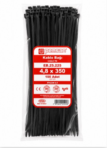 Pemsan Cırt Kelepçe 4.8x350 mm Siyah  | Kablo Bağı | Plastik Kelepçe Image